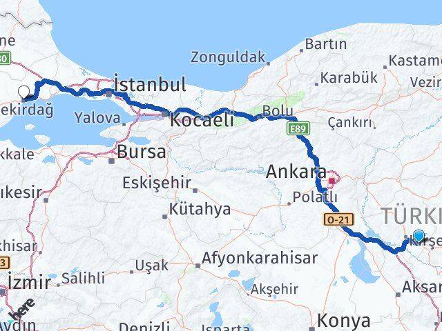 Kırşehir Mucur Tekirdağ Arası Kaç Km - Yol Haritası