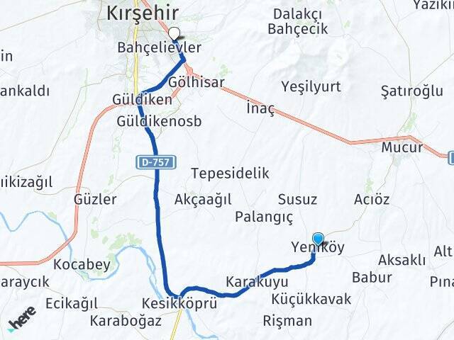 Yeniköy Kırşehir Otogarı Arası Kaç Km - Yol Tarifi