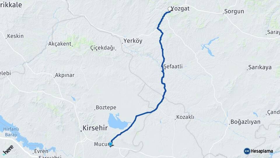 Kırşehir Mucur Yozgat Arası Kaç Km - Yol Haritası