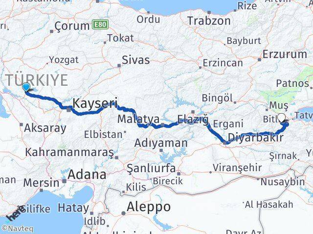 Kırşehir Mutki Bitlis Arası Kaç Km - Yol Haritası
