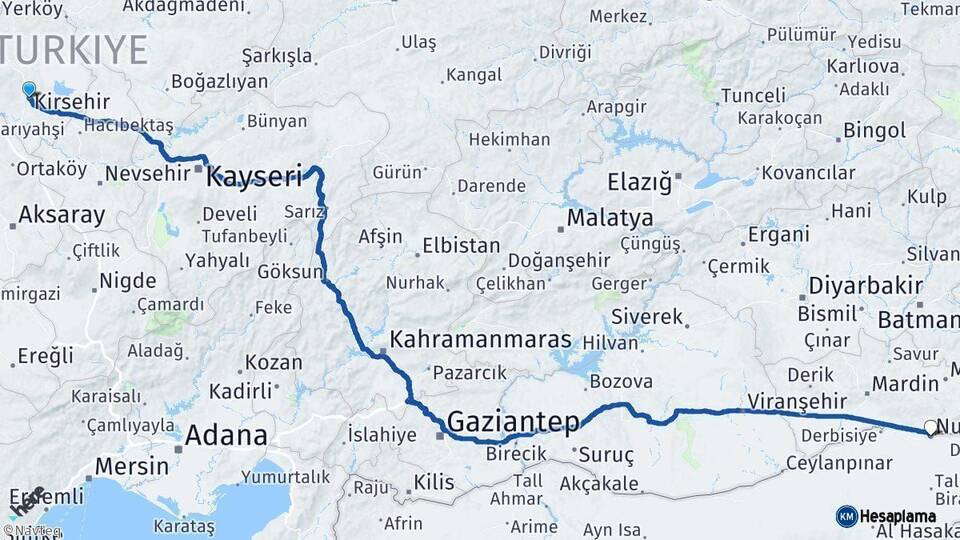 Kırşehir Nusaybin Mardin Arası Kaç Km - Yol Haritası