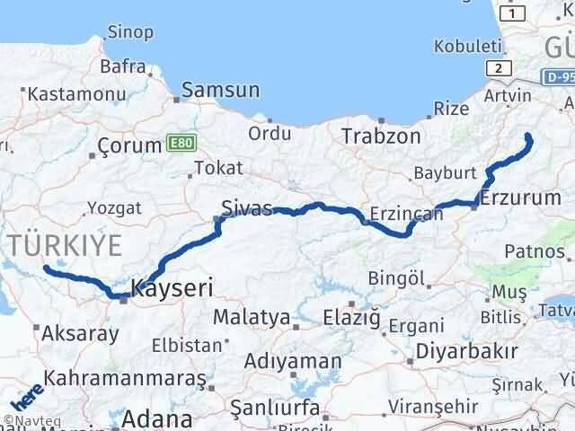 Kırşehir Olur Erzurum Arası Kaç Km - Yol Haritası