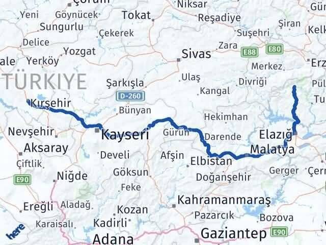 Kırşehir Ovacık Tunceli Arası Kaç Km - Yol Haritası