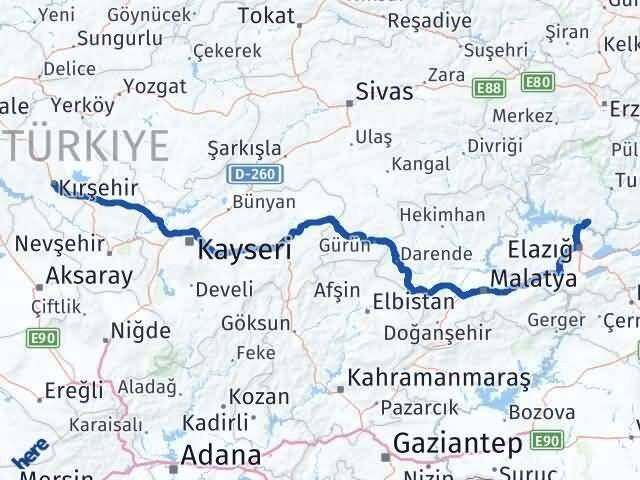 Kırşehir Pertek Tunceli Arası Kaç Km - Yol Haritası