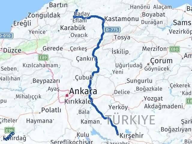 Kırşehir Pınarbaşı Kastamonu Arası Kaç Km - Yol Haritası