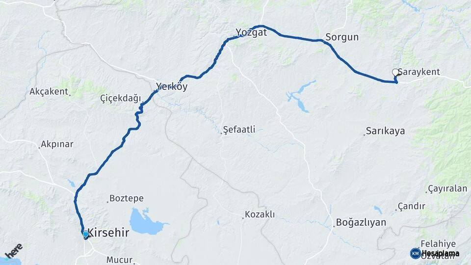 Kırşehir Saraykent Yozgat Arası Kaç Km - Yol Haritası