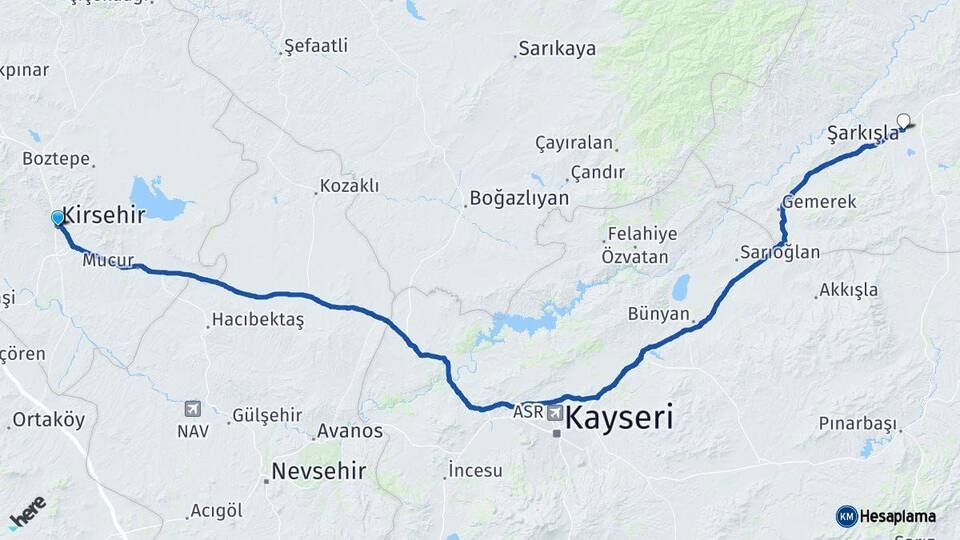 Kırşehir Şarkışla Sivas Arası Kaç Km - Yol Haritası