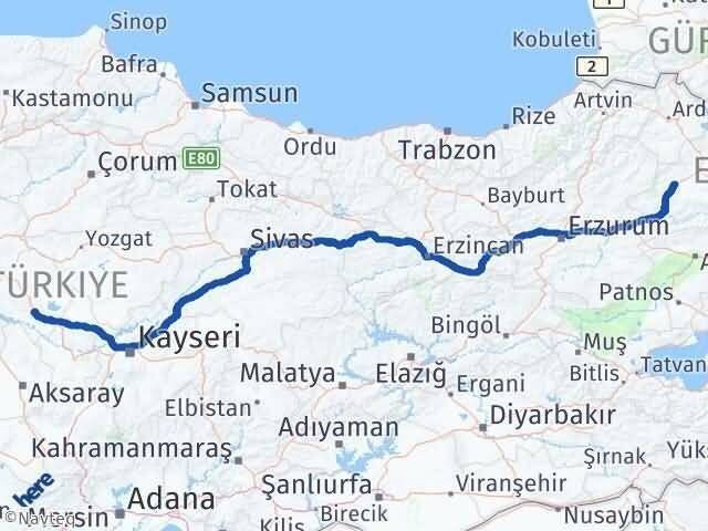Kırşehir Selim Kars Arası Kaç Km - Yol Haritası