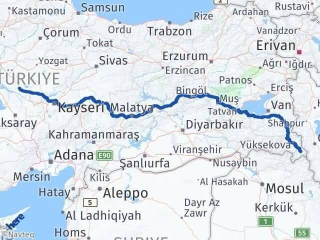 Kırşehir Şemdinli Hakkari Arası Kaç Km - Yol Haritası