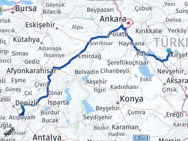 Kırşehir Serinhisar Denizli Arası Kaç Km - Yol Haritası