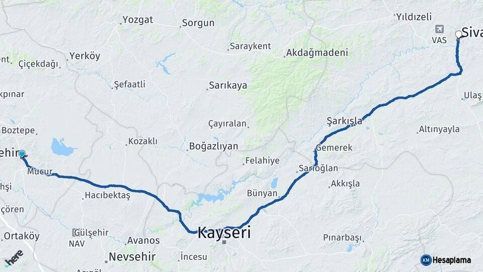 Kırşehir Sivas Arası Kaç Km - Yol Haritası