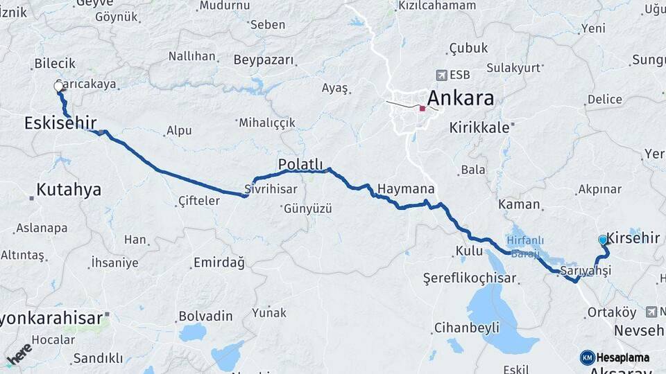 Kırşehir Söğüt Bilecik Arası Kaç Km - Yol Haritası