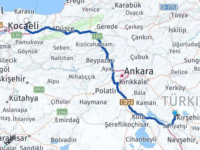 Kırşehir Söğütlü Sakarya Arası Kaç Km - Yol Haritası