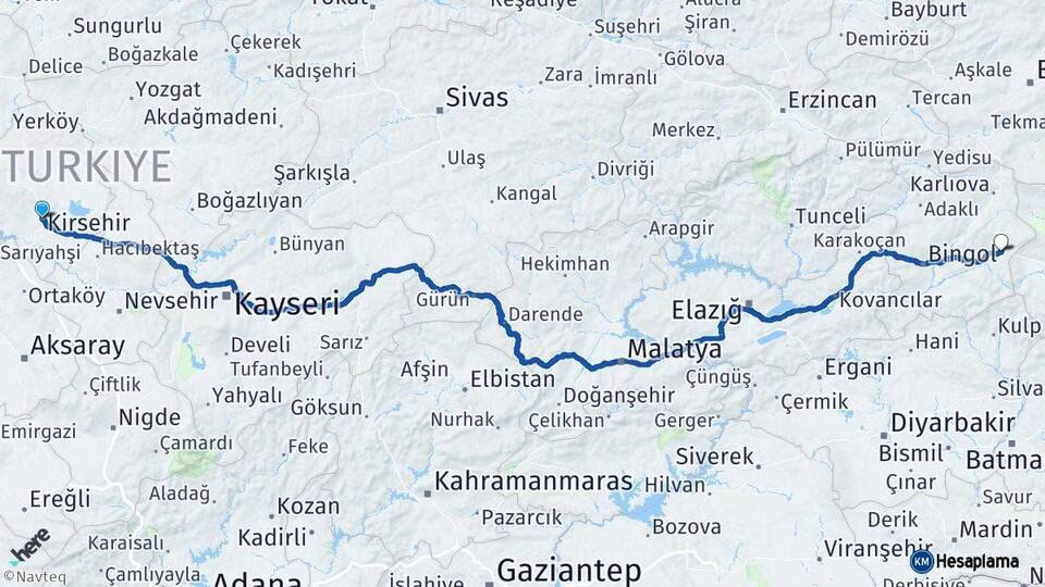 Kırşehir Solhan Bingöl Arası Kaç Km - Yol Haritası