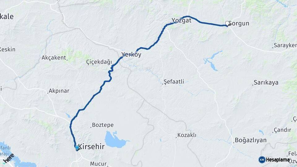Kırşehir Sorgun Yozgat Arası Kaç Km - Yol Haritası