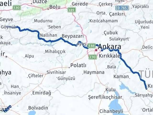 Kırşehir Taraklı Sakarya Arası Kaç Km - Yol Haritası