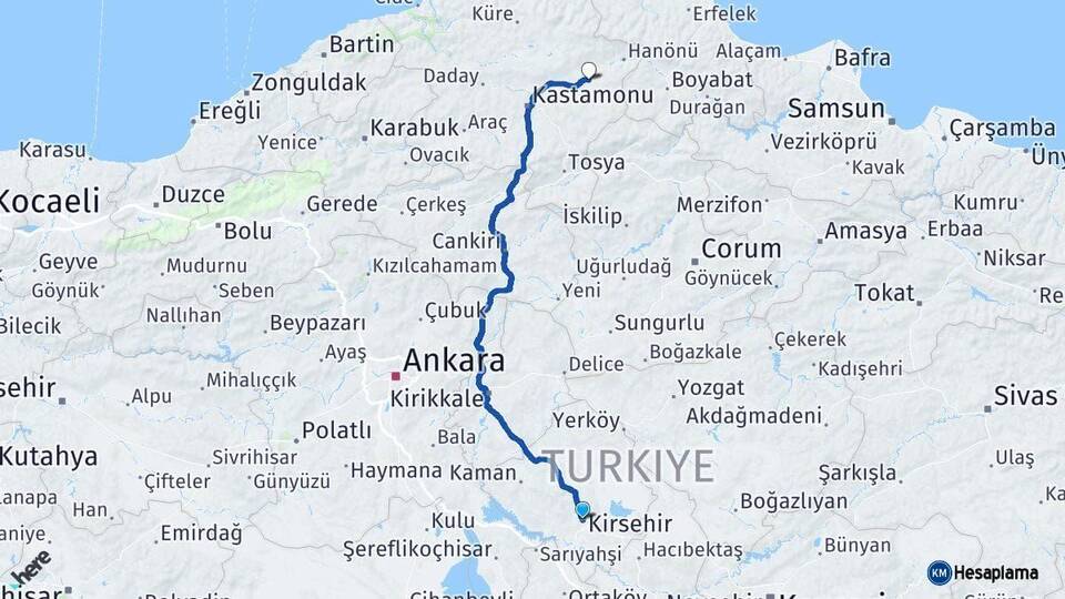 Kırşehir Taşköprü Kastamonu Arası Kaç Km - Yol Haritası