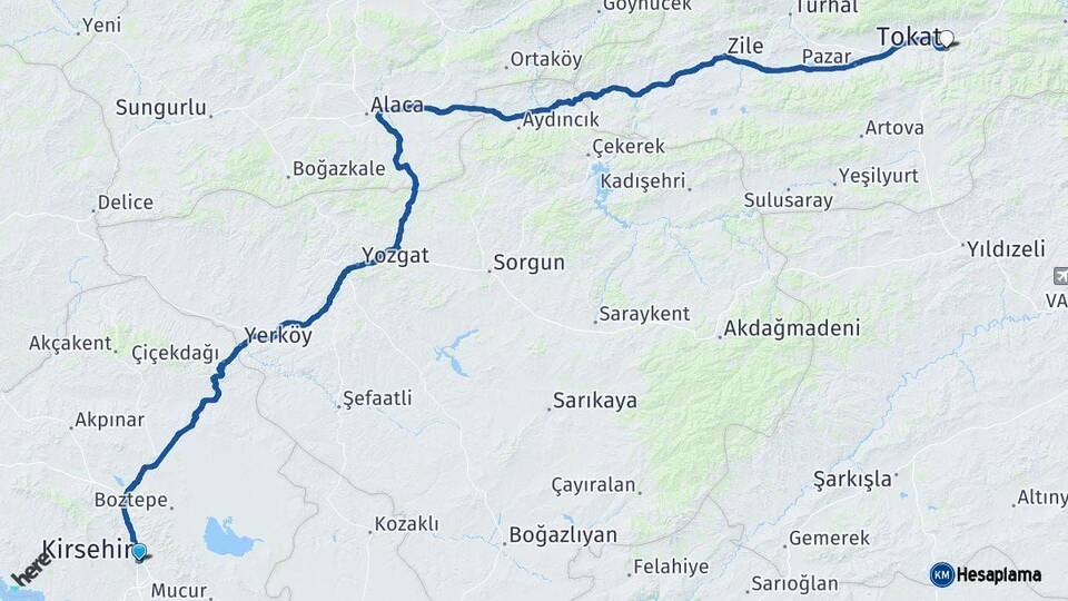 Kırşehir Tokat Arası Kaç Km - Yol Haritası
