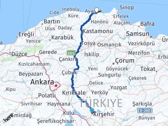 Kırşehir Türkeli Sinop Arası Kaç Km - Yol Haritası