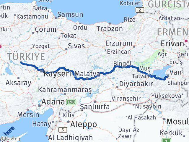 Kırşehir Tuşba Van Arası Kaç Km - Yol Haritası