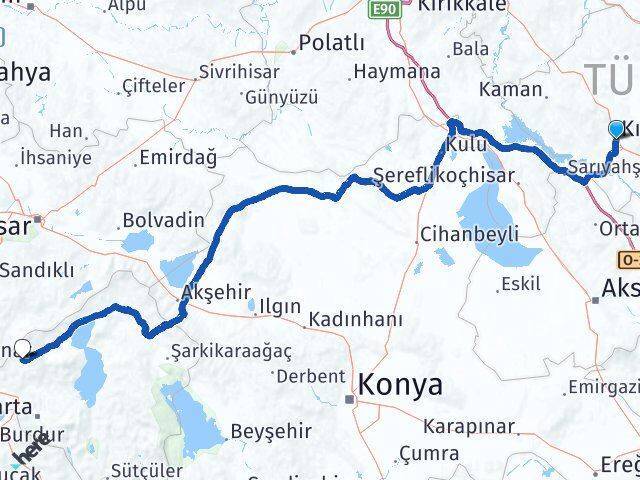 Kırşehir Uluborlu Arası Kaç Km - Yol Tarifi