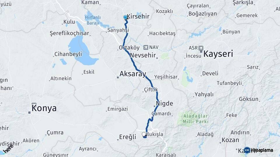 Kırşehir Ulukışla Niğde Arası Kaç Km - Yol Haritası
