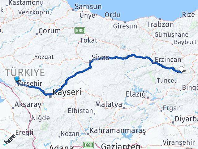 Kırşehir Yedisu Bingöl Arası Kaç Km - Yol Haritası