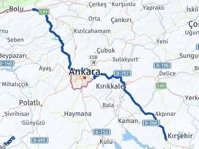 Kırşehir Yeniçağa Bolu Arası Kaç Km - Yol Haritası