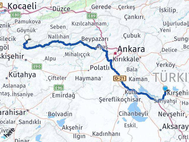 Kırşehir Yenipazar Bilecik Arası Kaç Km - Yol Haritası