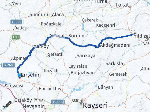 Kırşehir Yıldızeli Sivas Arası Kaç Km - Yol Haritası