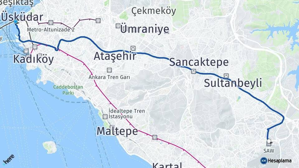 Kız Kulesi Vapur İskelesi Sabiha Gökçen Havalimanı Arası Kaç Km - Yol Tarifi