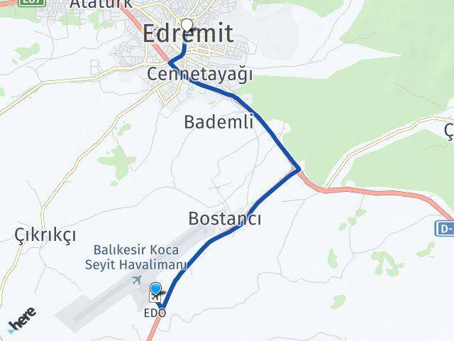 Koca Seyit Havalimanı Edremit Balıkesir Arası Kaç Km - Yol Haritası