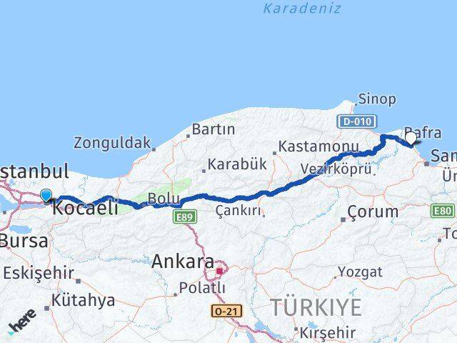 Kocaeli 19 Mayıs Samsun Arası Kaç Km - Yol Haritası