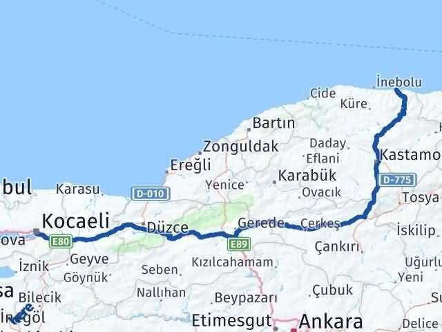 Kocaeli Abana Kastamonu Arası Kaç Km - Yol Haritası