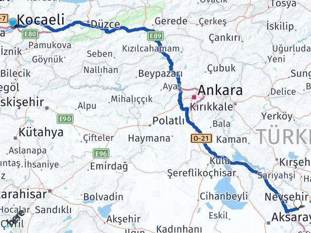 Kocaeli Acıgöl Nevşehir Arası Kaç Km - Yol Haritası