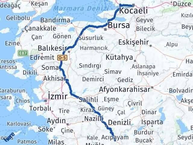 Kocaeli Acıpayam Denizli Arası Kaç Km - Yol Haritası