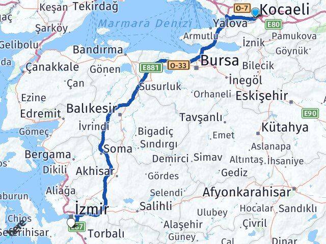Kocaeli Adnan Menderes Havalimanı Arası Kaç Km - Yol Haritası