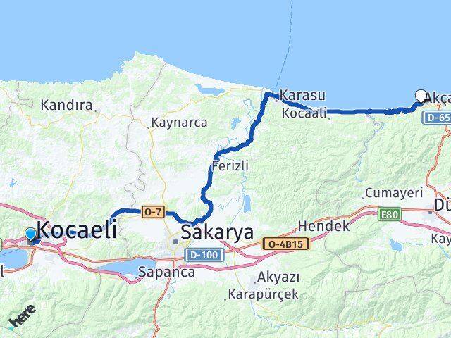 Kocaeli Akçakoca Düzce Arası Kaç Km - Yol Haritası