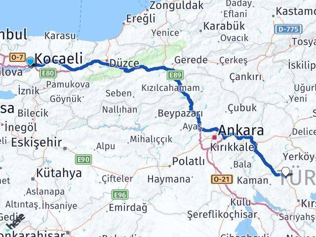 Kocaeli Akpınar Kırşehir Arası Kaç Km - Yol Haritası