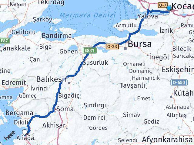 Kocaeli Aliağa İzmir Arası Kaç Km - Yol Haritası