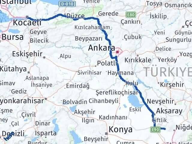 Kocaeli Altunhisar Niğde Arası Kaç Km - Yol Haritası