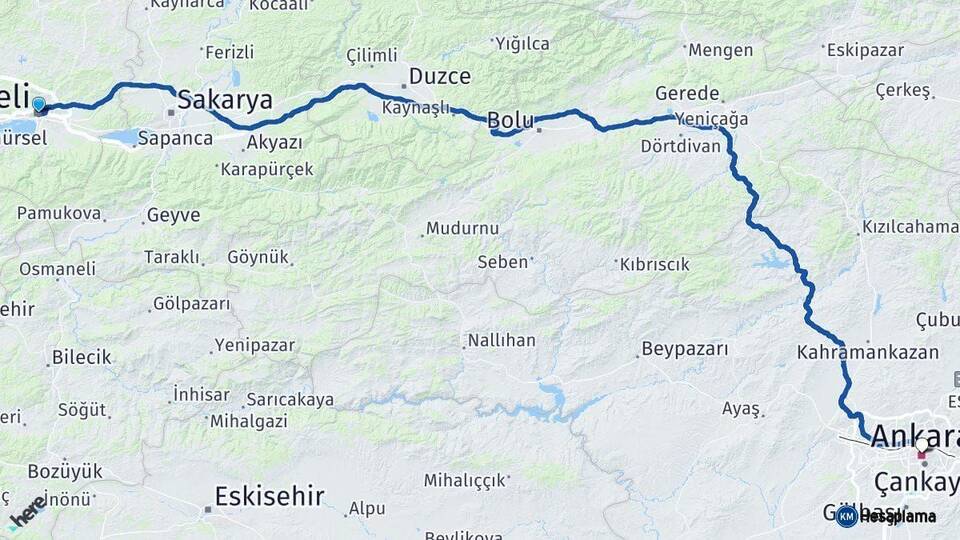 Kocaeli Ankara Arası Kaç Km - Yol Haritası