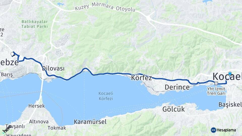 Kocaeli Arapçeşme Gebze Arası Kaç Km - Yol Haritası