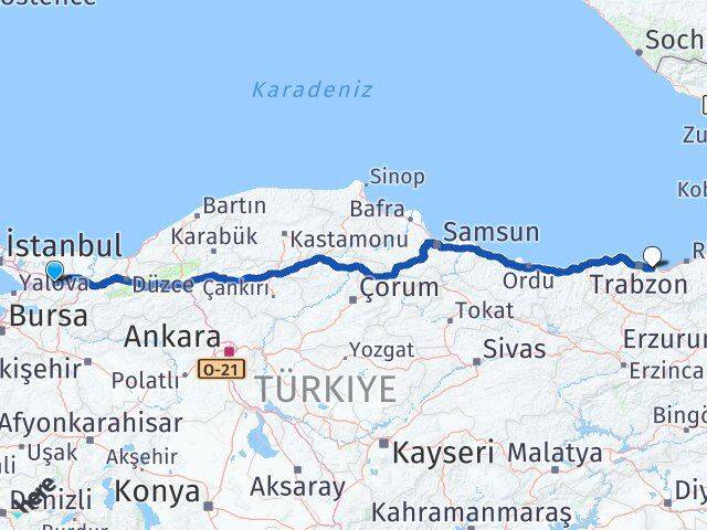 Kocaeli Arsin Trabzon Arası Kaç Km - Yol Haritası