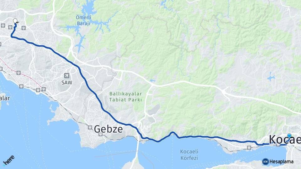 Kocaeli Aşağı Dudullu Ümraniye İstanbul Arası Kaç Km - Yol Haritası