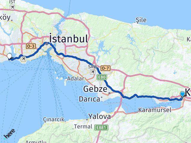 Kocaeli Avcılar İstanbul Arası Kaç Km - Yol Haritası