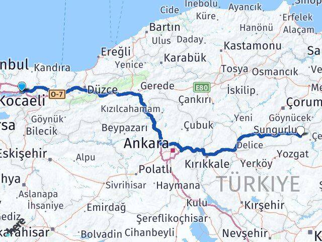 Kocaeli Aydıncık Yozgat Arası Kaç Km - Yol Haritası