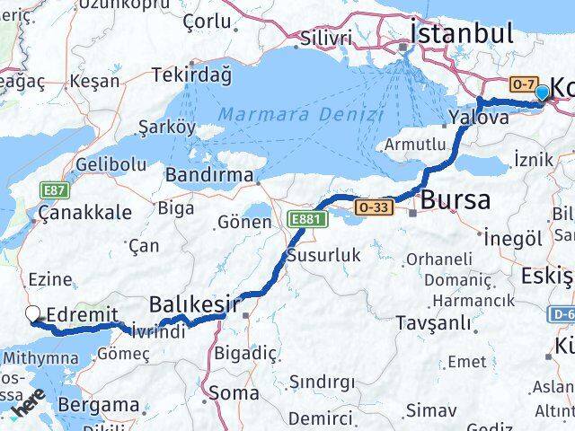 Kocaeli Ayvacık Çanakkale Arası Kaç Km - Yol Haritası