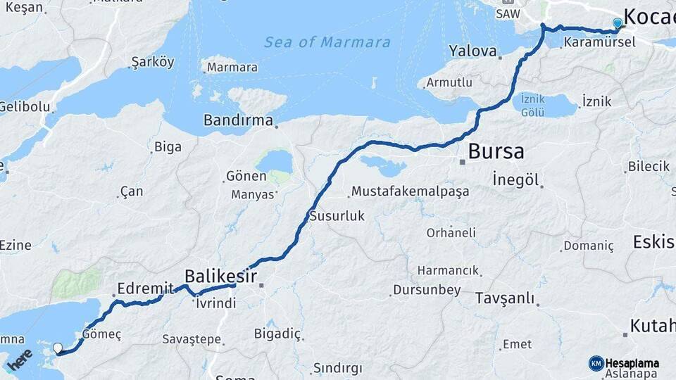 Kocaeli Ayvalık Balıkesir Arası Kaç Km - Yol Haritası
