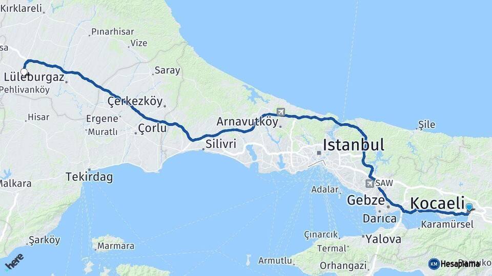 Kocaeli Babaeski Kırklareli Arası Kaç Km - Yol Haritası
